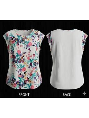 🌸 Van Heusen Floral Mixed Media Blouse XL Cap Sleeve Top 12-11 🌸